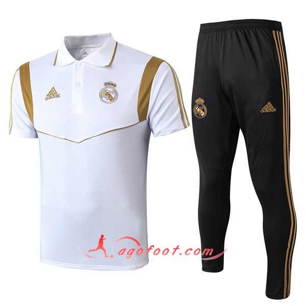 Ensemble Polo Real Madrid + Pantalon Blanc Jaune 19/20