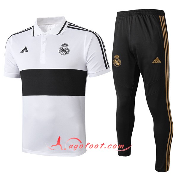 Ensemble Polo Real Madrid + Pantalon Noir Blanc 19/20