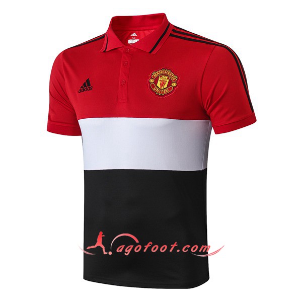 Polo Foot Manchester United Blanc Noir Rouge 19/20