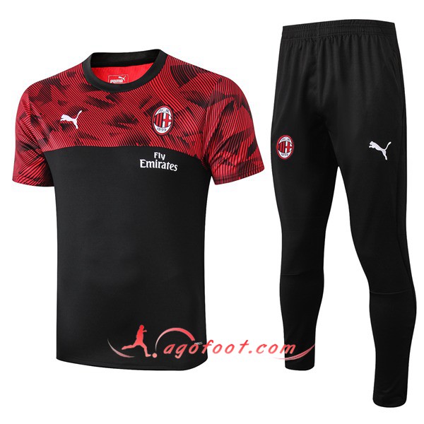 Training T-Shirts Milan AC + Pantalon Noir Rouge 19/20