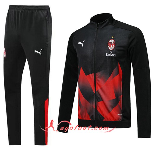 Ensemble Survetement Foot - Veste Milan AC Noir Rouge 19/20