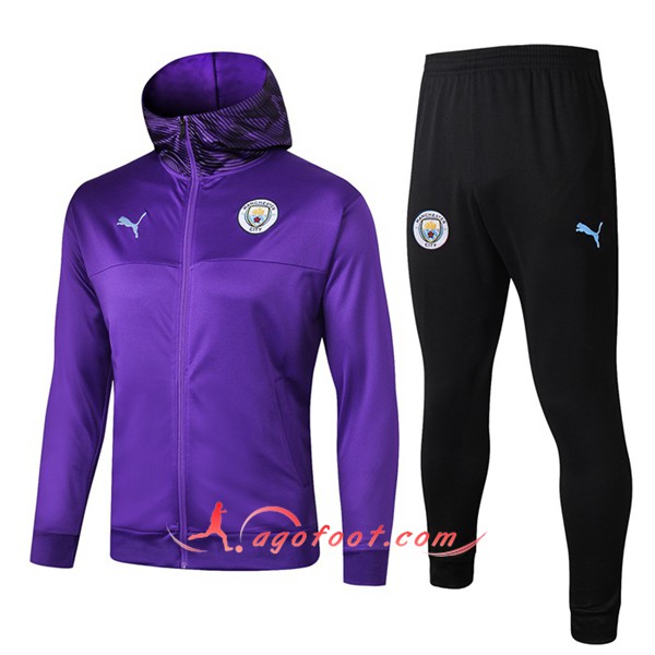 Ensemble Veste A Capuche Survetement Foot Manchester City Pourpre 19/20