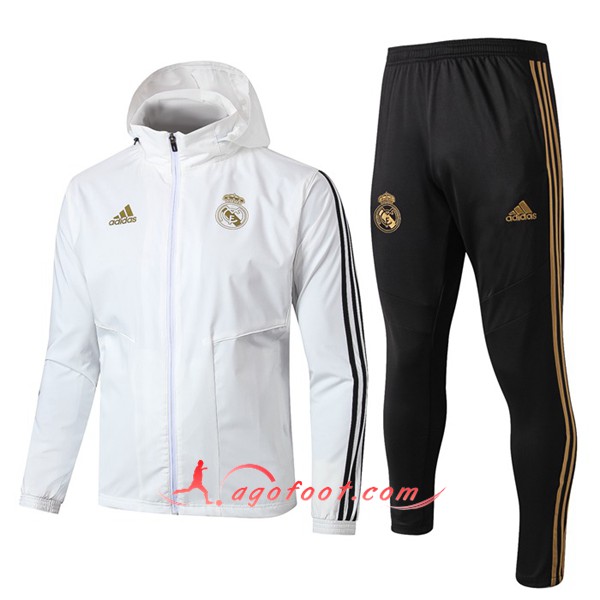 Ensemble Coupe-Vent Survetement Foot Real Madrid Blanc 19/20