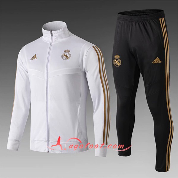 Nouveau Survetement Foot - Veste Real Madrid Enfant Blanc Col montant 19/20