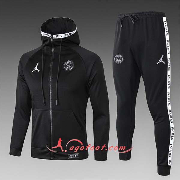 Nouveau Survetement Foot - Veste A Capuche PSG Jordan Enfant Noir 19/20