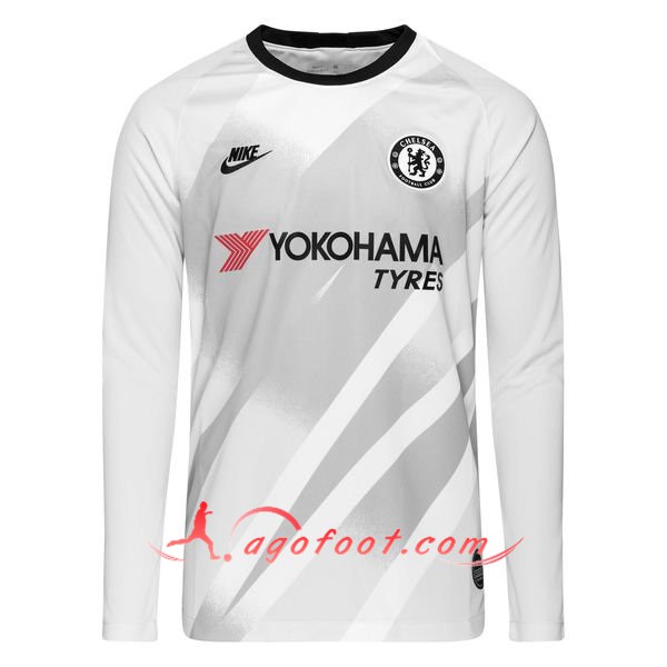 Maillot Foot FC Chelsea Gardien de but Manche longue Blanc Personnalisé Floqué 19/20