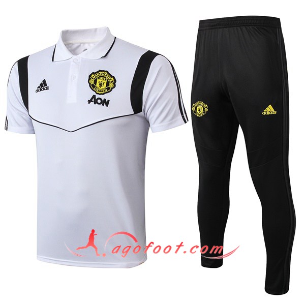 Ensemble Polo Manchester United + Pantalon Blanc Noir 19/20