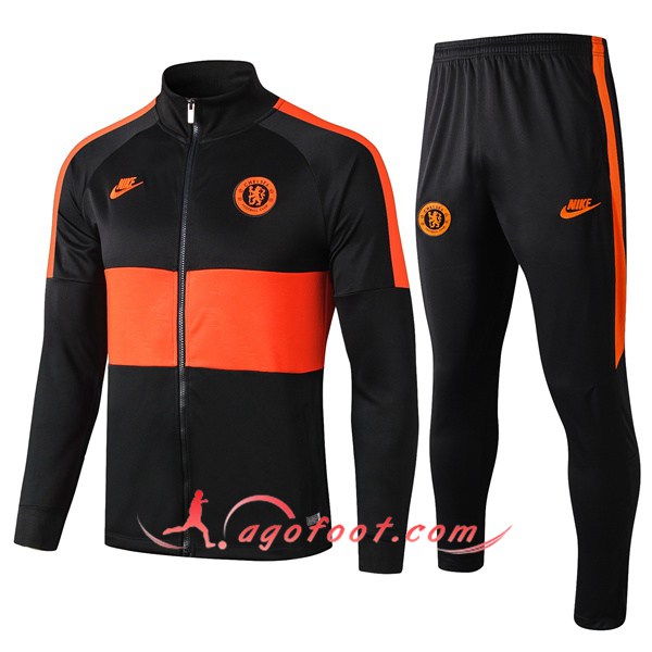 Ensemble Survetement Foot - Veste FC Chelsea Noir Orange 19/20