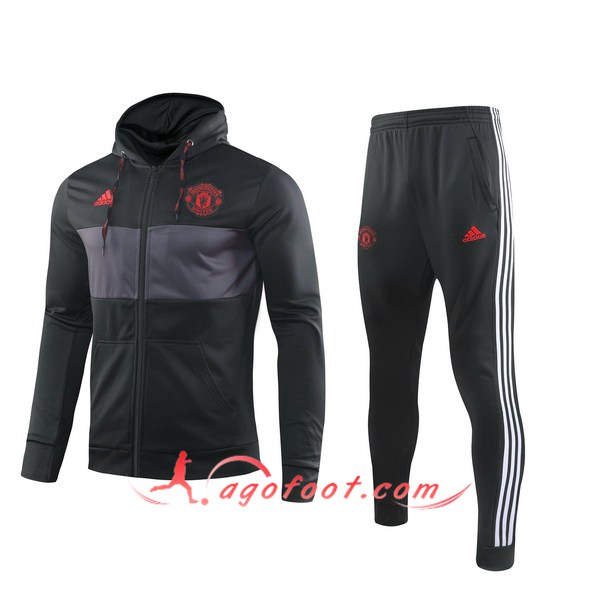Ensemble Veste A Capuche Survetement Foot Manchester United Noir 19/20