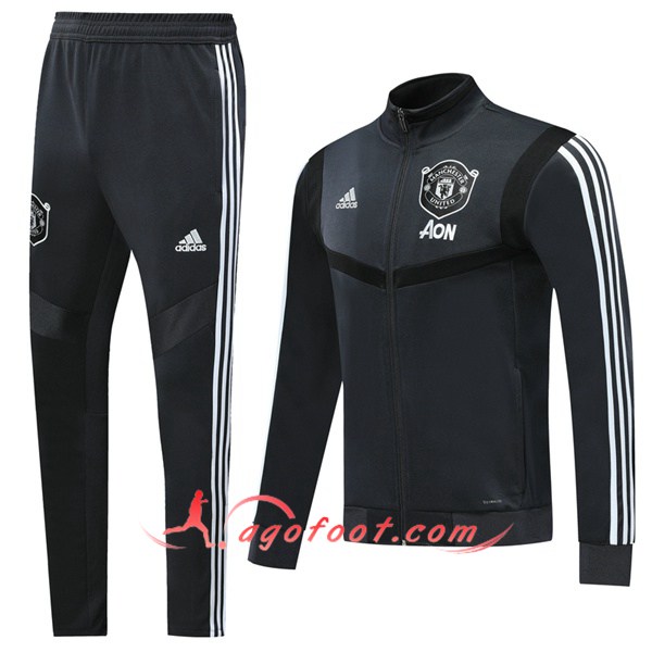 Ensemble Survetement Foot - Veste Manchester United Gris Fonce 19/20