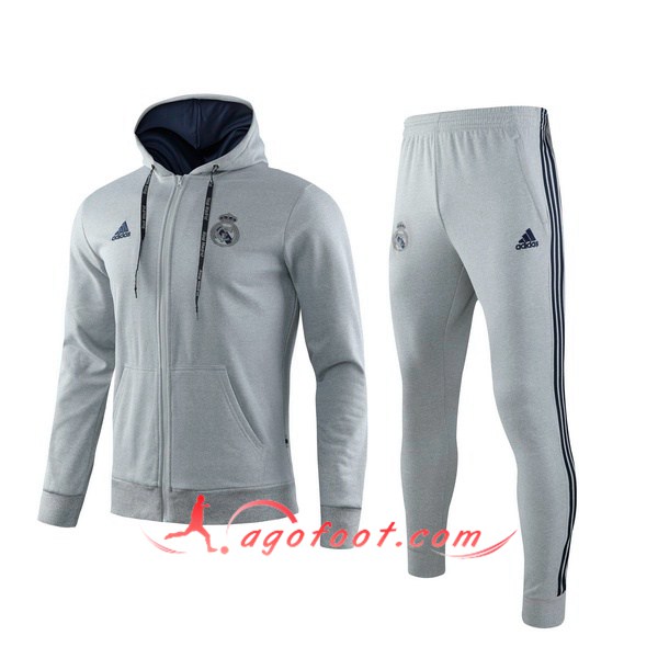 Ensemble Veste A Capuche Survetement Foot Real Madrid Gris 19/20