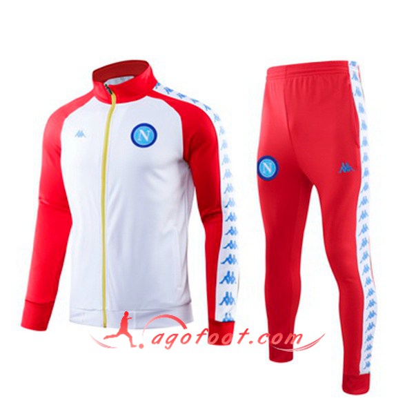 Ensemble Survetement Foot - Veste SSC Naples Blanc Rouge Col haut 19/20