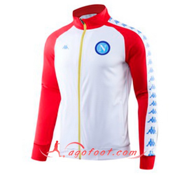 Nouveau Veste Foot SSC Naples Blanc Rouge Col haut 19/20
