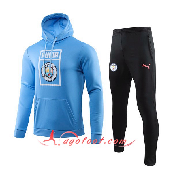 Ensemble Capuche Survetement Foot Manchester City Bleu 19/20