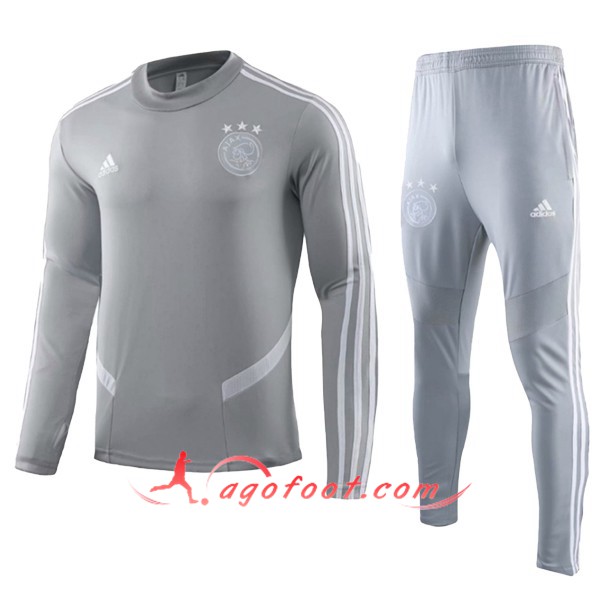 Nouveau Survetement de Foot AFC Ajax Enfant Gris 19/20