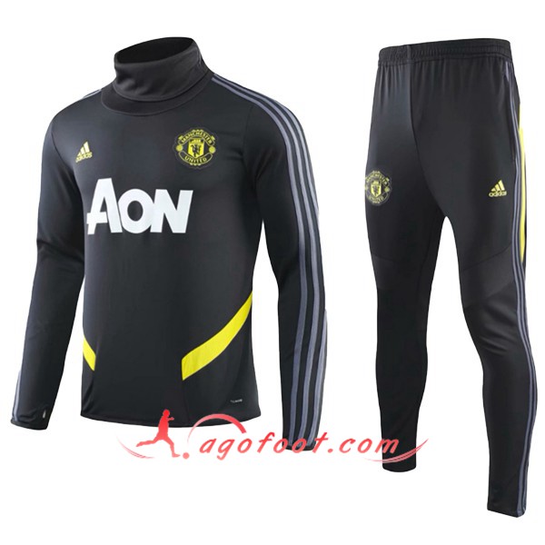 Nouveau Survetement de Foot Manchester United Enfant Noir Col Haut 19/20