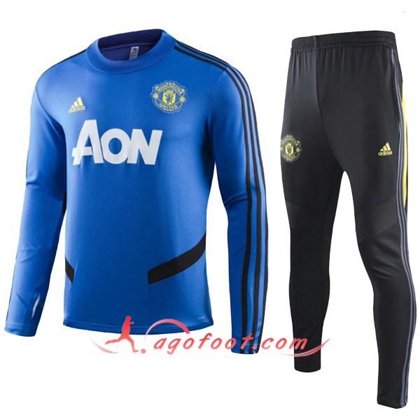 Nouveau Survetement de Foot Manchester United Enfant Bleu 19/20