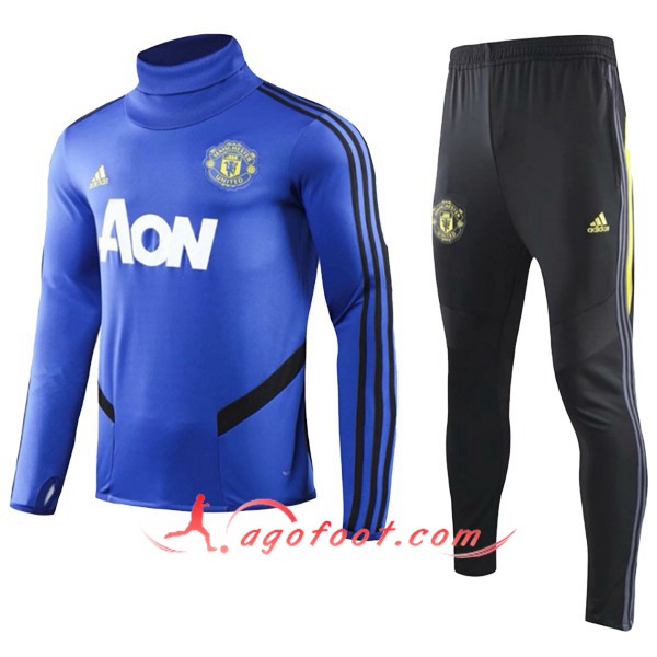 Nouveau Survetement de Foot Manchester United Enfant Bleu Col Haut 19/20
