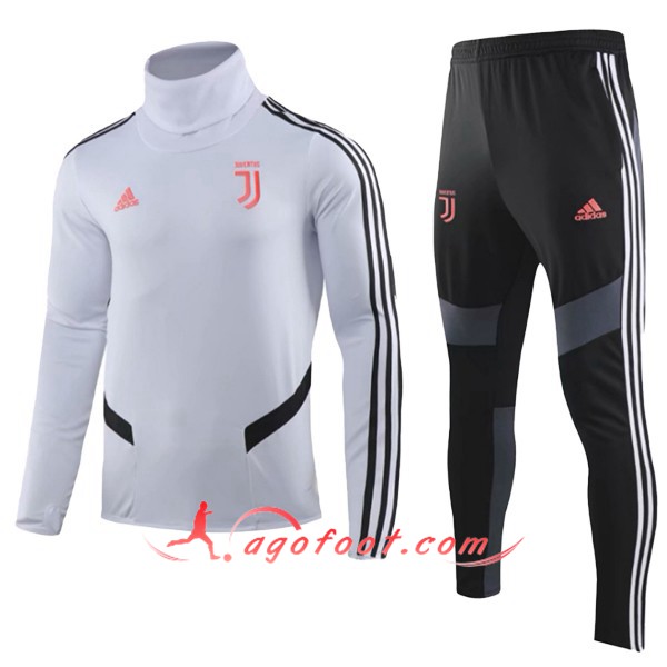 Nouveau Survetement de Foot Juventus Enfant Blanc Col Haut 19/20