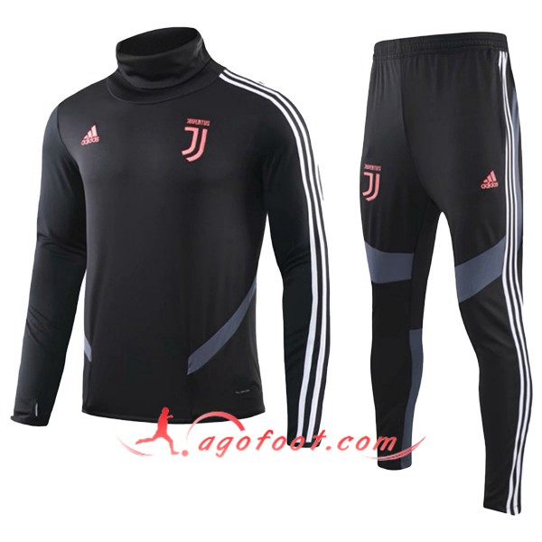 Nouveau Survetement de Foot Juventus Enfant Noir Col Haut 19/20