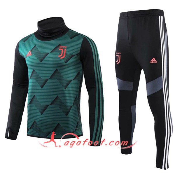 Nouveau Survetement de Foot Juventus Enfant Vert Col Haut 19/20