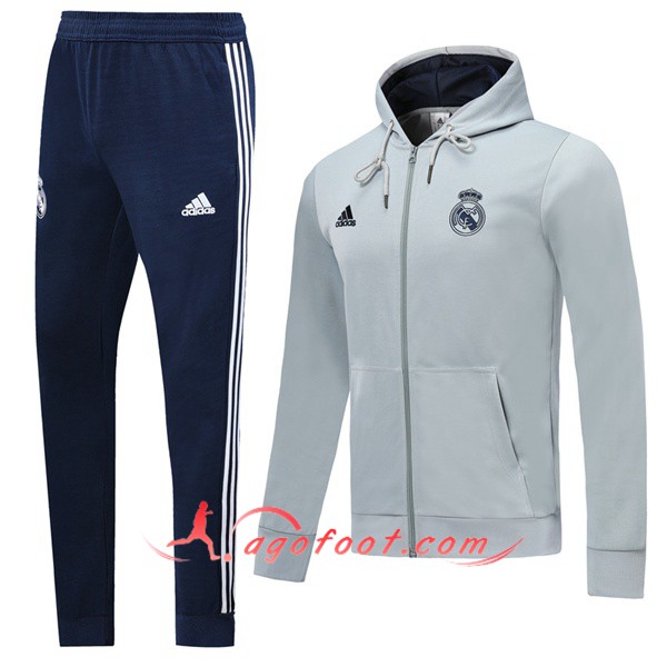 Ensemble Veste A Capuche Survetement Foot Real Madrid Gris 19/20