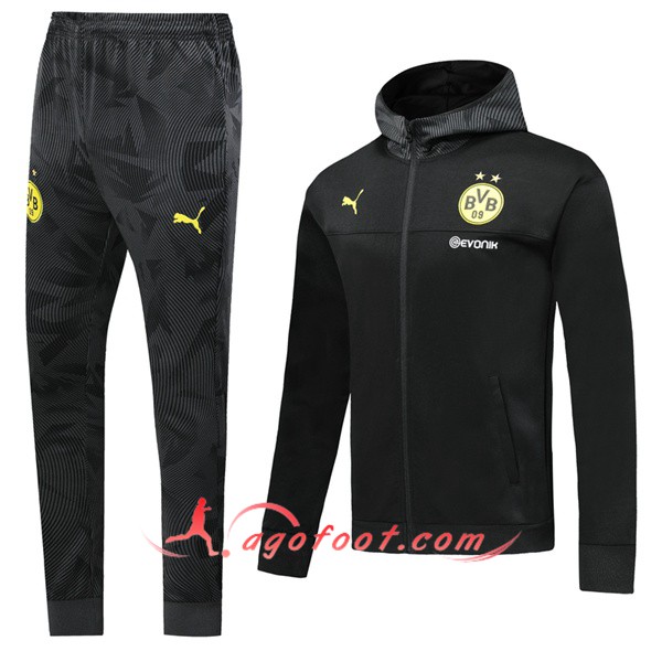 Ensemble Veste A Capuche Survetement Foot Dortmund BVB Noir 19/20