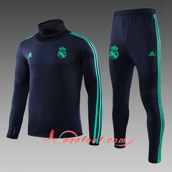 Nouveau Survetement de Foot Real Madrid Enfant Cyan Col Haut 19/20
