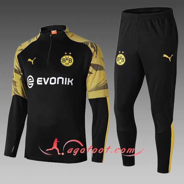 Nouveau Survetement de Foot Dortmund BVB Enfant Noir Jaune 19/20