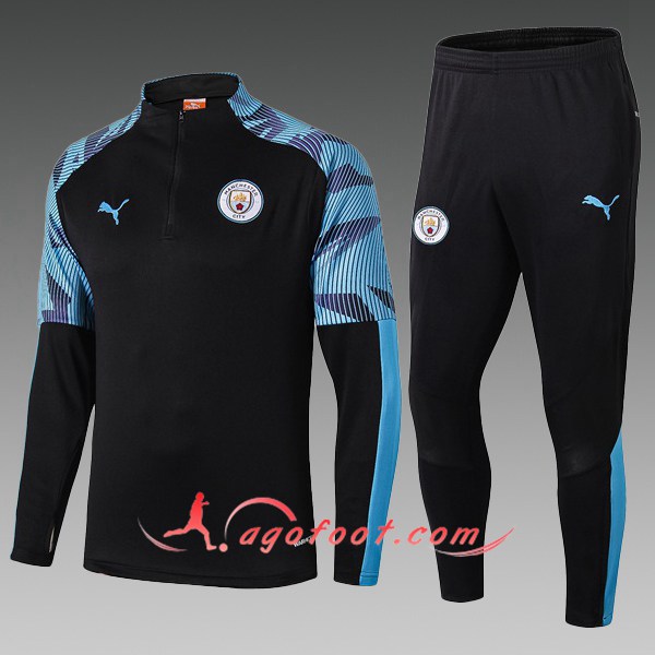 Nouveau Survetement de Foot Manchester City Enfant Noir Bleu 19/20