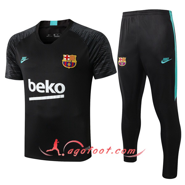 Training T-Shirts FC Barcelone + Pantalon Noir Vert 19/20
