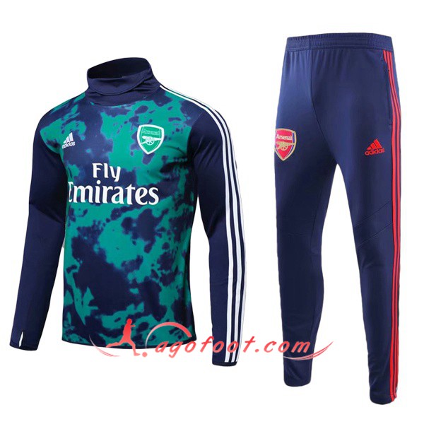 Ensemble Survetement de Foot Arsenal Vert Fonce Col haut 19/20