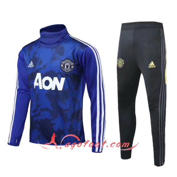 Ensemble Survetement de Foot Manchester United Bleu Col haut 19/20