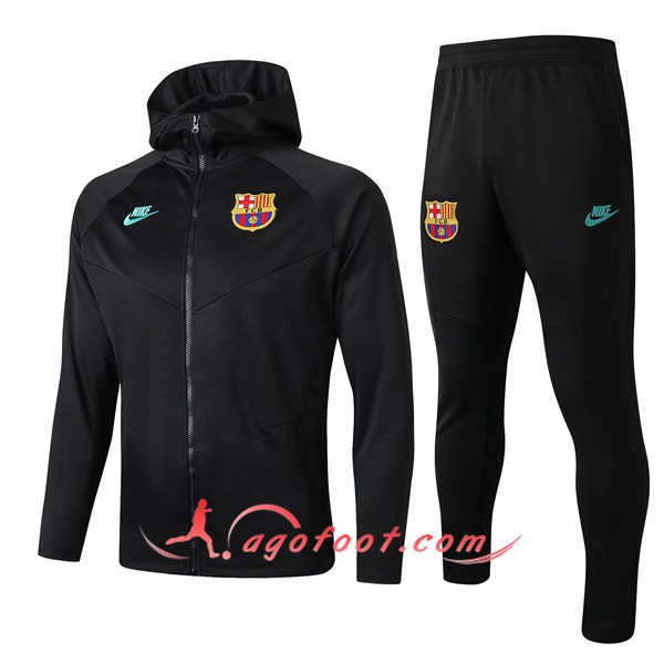 Ensemble Veste A Capuche Survetement Foot FC Barcelone Gris Fonce 19/20