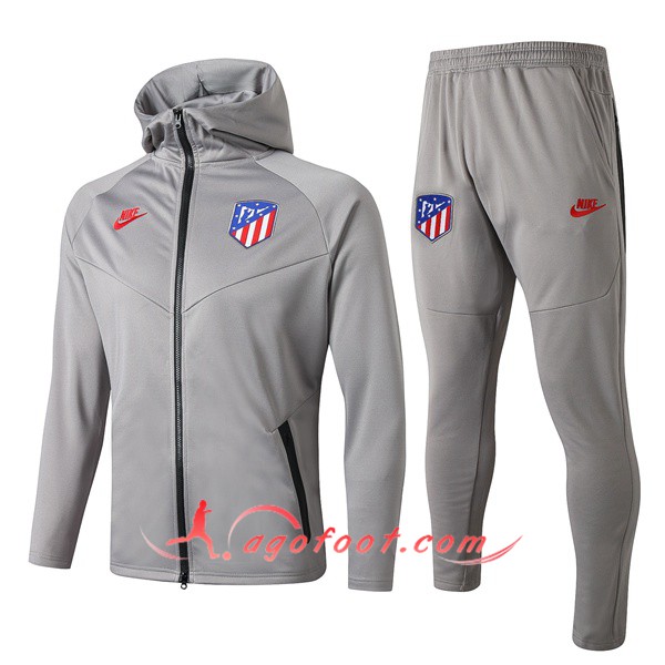 Ensemble Veste A Capuche Survetement Foot Atletico Madrid Gris Clair 19/20