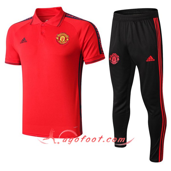 Ensemble Polo Manchester United + Pantalon Rouge Noir 19/20