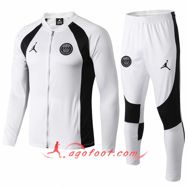 Nouveau Ensemble Survetement Foot - Veste PSG Jordan Blanc Noir 19/20