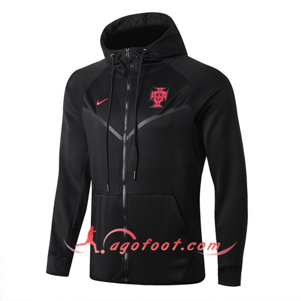 Nouveau Veste Foot Sweat A Capuchet Portugal Noir 19/20