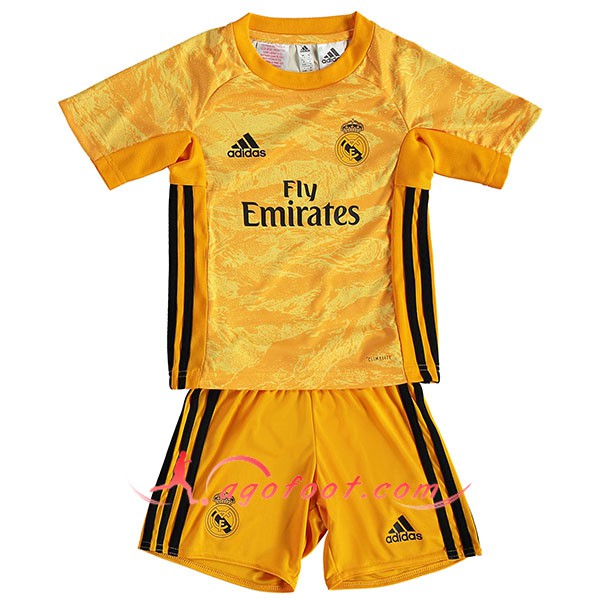 Ensemble Maillots Foot Real Madrid Enfants Gardien de but Jaune Personnalisé 19/20