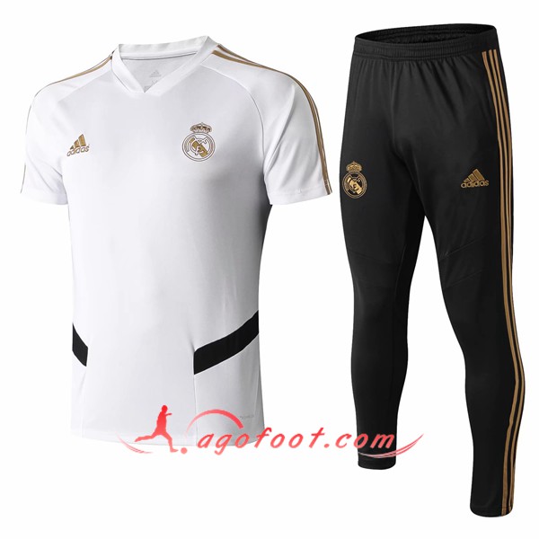 Training T-Shirts Real Madrid + Pantalon Blanc Noir 19/20