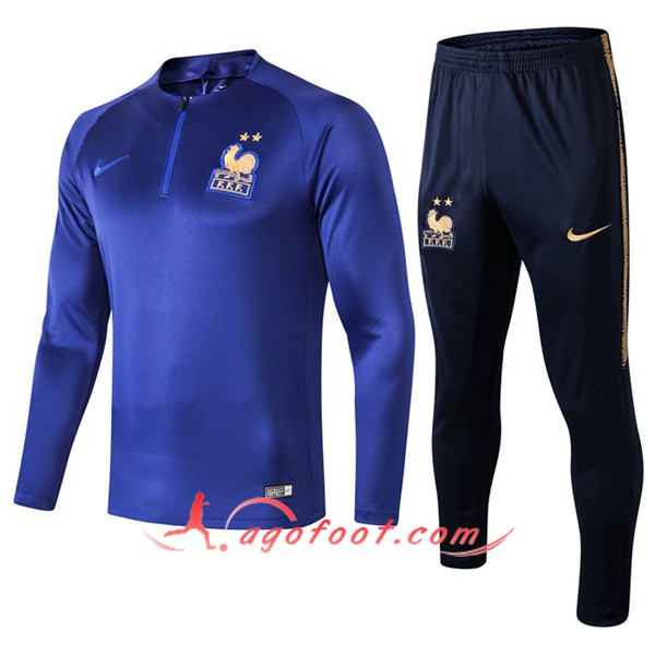 Ensemble Survetement de Foot France Col rond Bleu Fonce 19/20
