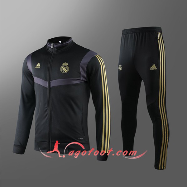 Ensemble Survetement de Foot - Veste Real Madrid Noir Jaune 19/20