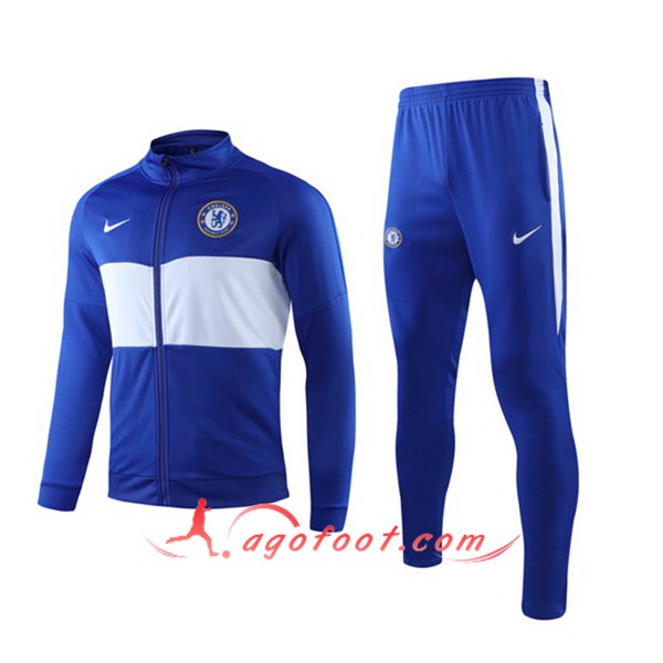 Ensemble Survetement de Foot - Veste FC Chelsea Bleu Blanc 19/20