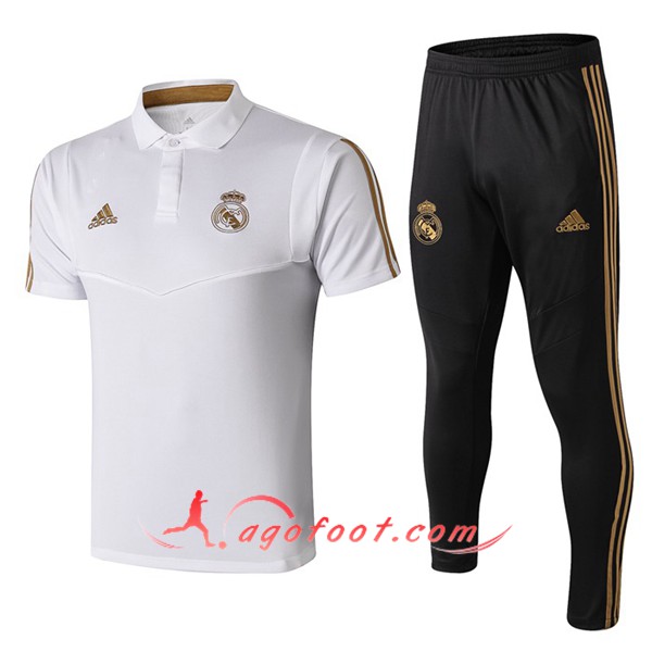 Ensemble Polo Real Madrid + Pantalon Blanc Jaune 19/20