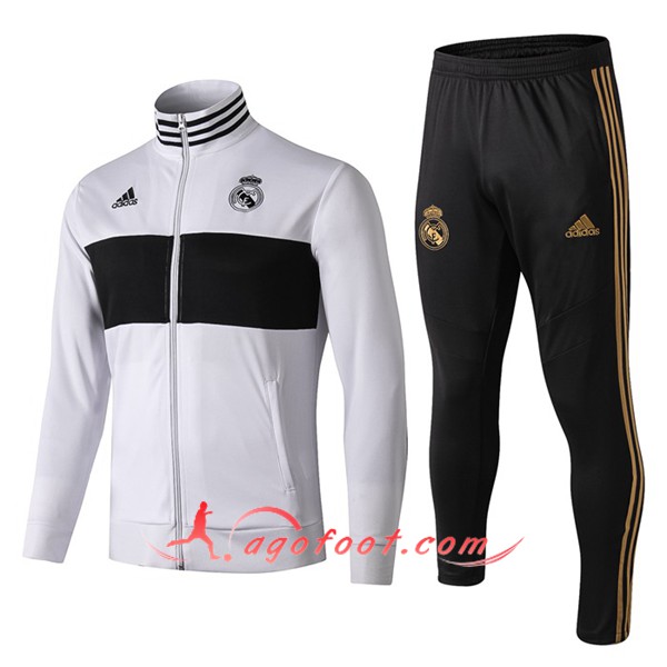 Ensemble Survetement Foot - Veste Real Madrid Blanc Noir 19/20