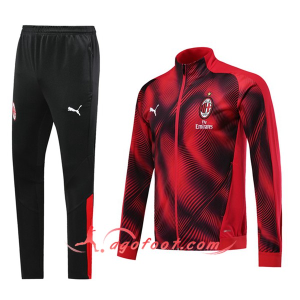 Ensemble Survetement Foot - Veste Milan AC Rouge Noir 19/20
