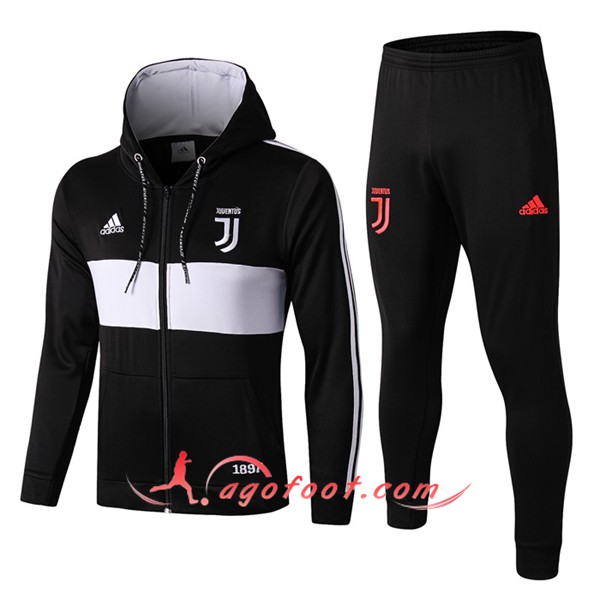 Ensemble Veste A Capuche Survetement Foot Juventus Noir Blanc 19/20