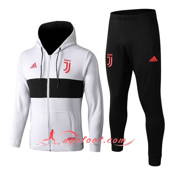 Ensemble Veste A Capuche Survetement Foot Juventus Blanc Noir 19/20