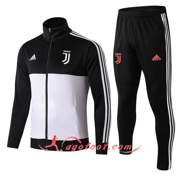 Ensemble Survetement Foot - Veste Juventus Blanc Noir Col haut 19/20