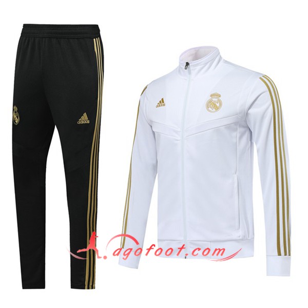 Ensemble Survetement Foot - Veste Real Madrid Blanc Jaune 19/20